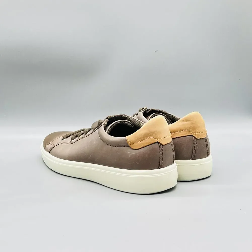 ECCO Shoes Mens 9.5 Brown Leather Soft Classic Lace Up Low Top Casual Sneakers